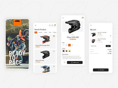 KTM Mobile Store App arai design graphic design helmets ktm 690 ktm supermoto mobile app motion graphics shoei sketch store ui ux