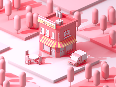 our hours c4d city clean design light and shadow pink