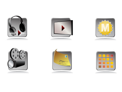 A small set of icons cinema email icon play program radio tv