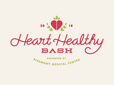 Heart Healthy Bash festival hand drawn heart logo retro script strawberry type vintage