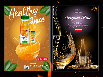 Drink Posters... advertising business template design drink poster drink poster design graphic design orange juice poster design poster design wine poster