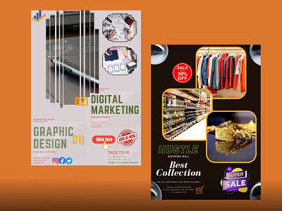 Two Poster Design Template - Digital Marketing & Shopping... advertising branding business template design graphic design poster design shopping poster design template