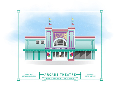 Arcade Theatre - Building Series #2 architecture art building elevation florida fort myers illustration theatre