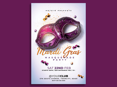 Mardi Gras Masquerade Flyer Template carnival flyer club flyer design elegant event flyer flyer template invitation mardi gras flyer mardi gras party mardigras mask masquerade flyer party flyer poster print promotion psd template