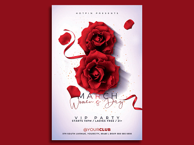 Womens Day Flyer Template 8 march card celebration club flyer event event flyer invitation ladies ladies night nightclub party flyer poster print roses spring template