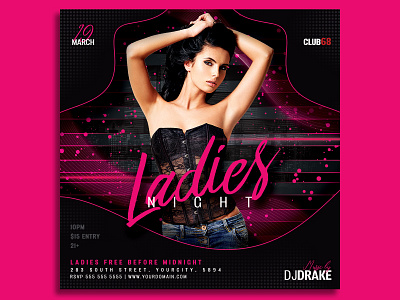 Ladies Night Party Flyer Template birthday bash birthday party classy flyer club flyer dj flyer event elegant fashion flyer template girls night out glamour invitation ladies night luxury night club nightclub party flyer sexy