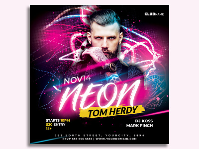 Neon Dj Party Flyer Template club flyer concert flyer dj concert flyer dj event dj tour dubstep edm electro elegant flyer template guest dj hotpin event instagram invitation mixtape music event nightclub party flyer rap