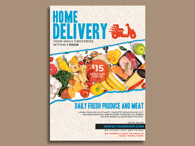 Supermarket Groceries Delivery Flyer Template banner delivery design facebook flyer food delivery groceries shop instagram online shop poster print supermarket supermarket flyer template