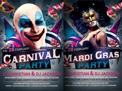 Carnival And Mardi Grass Party Flyer Template