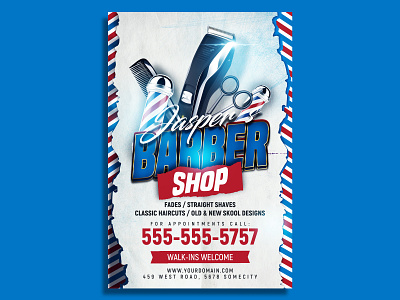 Barber Shop Flyer Template barber barber shop barbering barbershop barbershop flyer blue clippers comb coupon coupons facials hair hair cut hair cutting hair salon modern promotion salon salon flyer