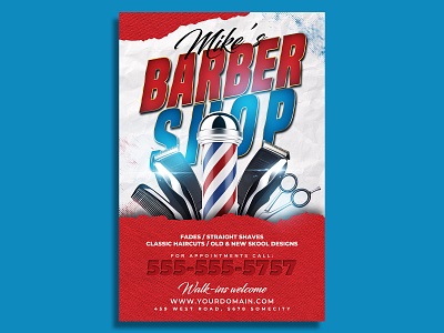 Barber Shop Flyer Template ad advertising barber barber shop barbering barbershop barbershop flyer blue clippers comb coupon coupons facials hair hair cut hair cutting hair salon modern promotion