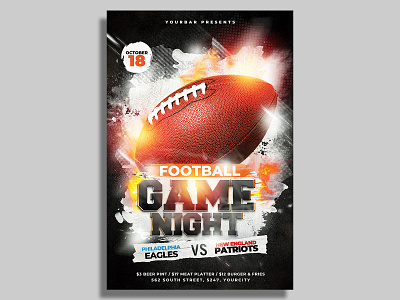 American Football Flyer Template american football college football design event flyer fantasy football football football flyer football playoff kickoff league monday nfl nfl flyer party playoff poster print psd