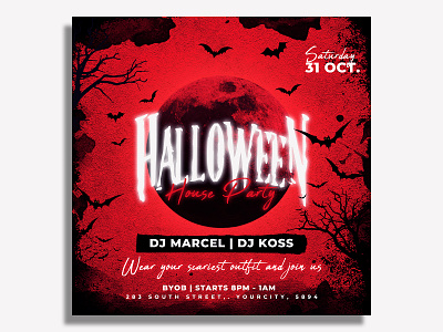 Halloween Flyer Template halloween halloween celebration halloween flyer halloween invitation halloween party halloween poster happy halloween haunted haunted house horror house party instagram invitation party party flyer poster scary social media