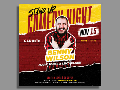 Stand Up Comedy Flyer Template artist flyer comedian comedy comedy club comedy flyer comedy night comedy show dj flyer flyer flyer template instagram flyer instagram post instagram template invitation open mic podcast show square flyer stand up comedy