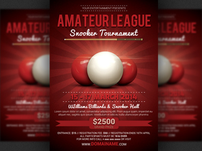 Billiards Snooker Tournament Flyer Template design modern pool poster print psd snooker flyer stylish template