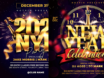 New Year Flyer Template Bundle new year countdown new year invitation new year party new year party flyer new years eve nightclub nye nye flyer party party flyer post poster vip party xmas