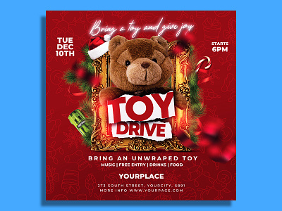 Christmas Toy Drive Flyer Template charity child christmas christmas bash christmas charity christmas event christmas flyer event flyer template holiday party santa template toy toy 4 tots toy drive toy for tots toys xmas party