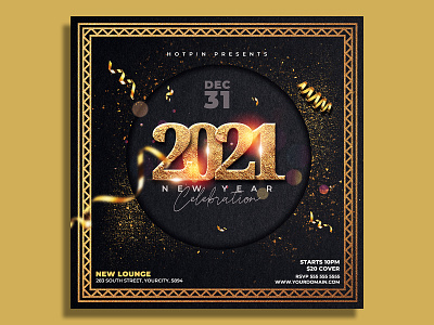 New Year Flyer Template 2021 party christmas party club flyer dj flyer flyer design flyer template gold new year new year 2021 new year countdown new year invitation new year party new year party flyer new years eve nightclub nye nye flyer