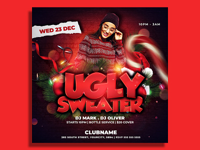 Ugly Christmas Sweater Flyer Template christmas christmas flyer christmas invitation christmas night christmas party christmas template classy club flyer elegant flyer design flyer template holiday instagram invitation new year new years eve nye party flyer