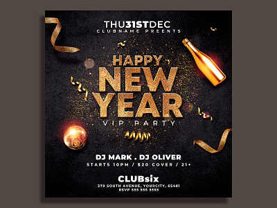 New Year Flyer Template club flyer dj flyer flyer design flyer template gold instagram new year new year 2021 new year countdown new year invitation new year party new year party flyer new years eve nightclub nye nye flyer