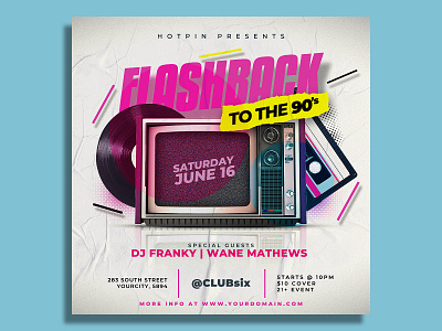Retro 90s Party Flyer Template club flyer disco disco flyer disco party event flashback invitation poster print promotion psd template retro club retro event retro flyer retro party summer flyer template throwback thursdays