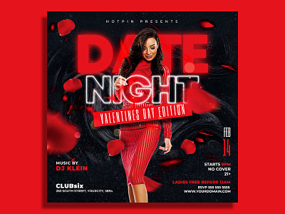 Valentines Day Flyer Template club flyer design dj flyer elegant flyer design flyer template heart instagram invitation modern party flyer poster psd template red saint valentines st valentines template valentine valentines day