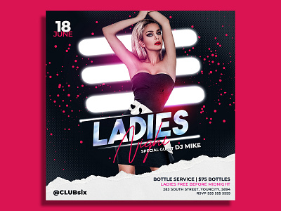 Ladies Night Flyer Template birthday party card templates celebration entertainment event flyer fashion friday night girl girls night out invitation ladies ladies night luxury music night club nightclub party party flyer psd