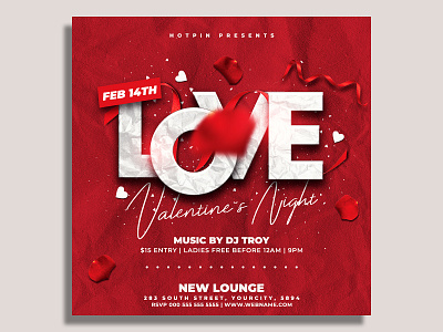 Valentines Day Flyer Template club flyer design dj flyer elegant flyer design flyer template heart instagram invitation modern party flyer poster psd template red saint valentines st valentines template valentine valentines day