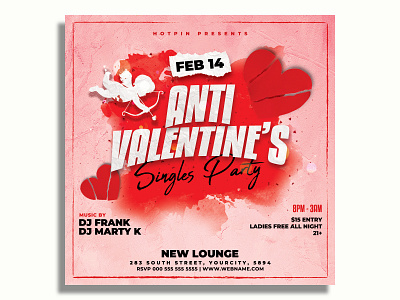 Anti Valentines Day Flyer Template anti valentine anti valentines party bar classy club flyer design dj flyer elegant flyer design flyer template heart instagram invitation modern party flyer poster psd template red saint valentines