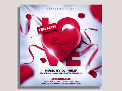 Valentines Day Flyer Template club flyer design dj flyer elegant flyer design flyer template heart instagram invitation modern party flyer poster psd template red saint valentines st valentines template valentine valentines day