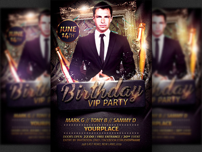 Birthday/Bachelor Party Flyer Template anniversary bachelor party birthday bash birthday party celebration club flyer event glamour gold party poster private party