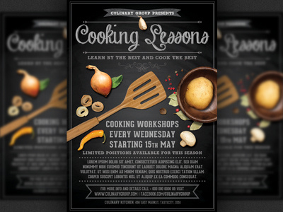 Cooking Lessons Flyer Template advertising chef cook cooking classes cooking lesson cuisine culinary food gourmet promotion restaurant