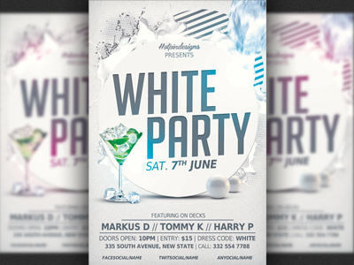 White Affair Party Flyer Template all white cocktail dance glamour nightclub party flyer pool party poster sexy summer party white affair white party