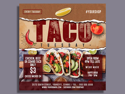 Taco Tuesday Flyer Template event flyer flyer food food flyer food menu instagram menu mexican mexican flyer mexico muertos party flyer promotion promotional psd restaurant restaurant flyer taco