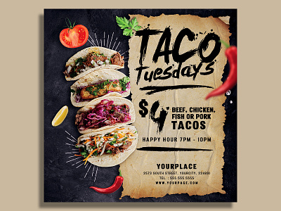 Taco Tuesday Flyer Template event flyer flyer food food flyer food menu instagram menu mexican mexican flyer mexico muertos party flyer promotion promotional psd restaurant restaurant flyer taco