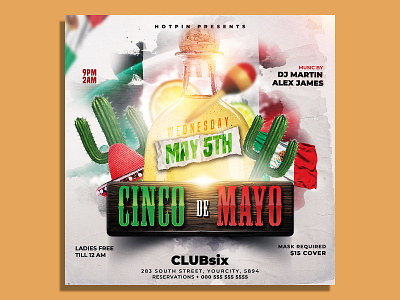 Cinco De Mayo Flyer Template 5 de mayo cactus celebrate celebration club flyer dance ethnic event festival fiesta holiday independence day instagram latin night latin party latino mexican flyer