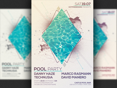 Minimalism Summer Pool Party Flyer Template a5 flyer colourful design electro house minimal modern party flyer pool party print psd summer