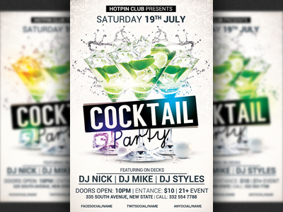 Cocktail Summer Party Flyer Template cocktail cocktail lounge cocktail night cocktail party design drink drinks elegant event ladies sexy white party