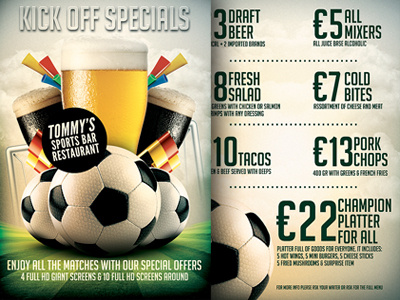 Football Soccer Sports Bar Promotion Flyer Menu