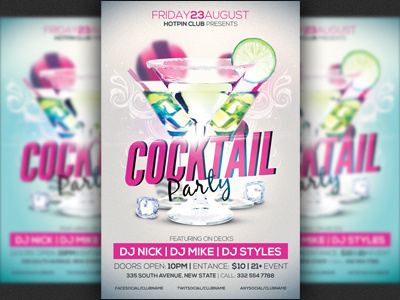 Cocktail Summer Party Flyer Template cocktail cocktail lounge cocktail night cocktail party design drink drinks elegant event sexy white party