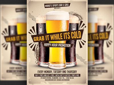 Beer Promotion Happy Hour Flyer Template bar flyer beer beer promotion design happy hour modern print psd sports bar template