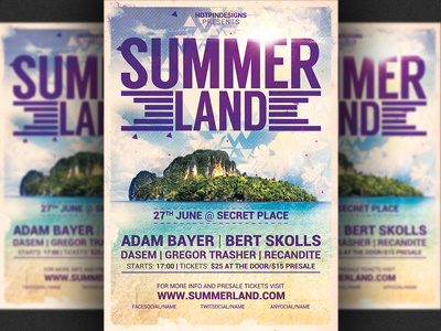 Summer Land Beach Party Flyer Template a5 flyer advertising beach party dj flyer event modern music party flyer poster promotion summer template