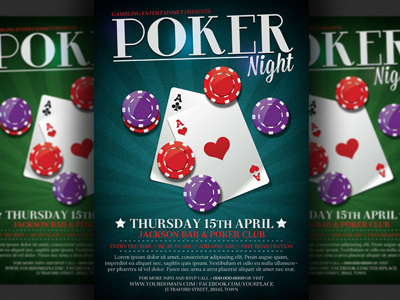 Poker Night Flyer Template casino competition design gambling modern poker flyer poker night poker tournament print psd texas hold em