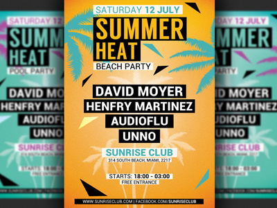 Minimal Summer Party Flyer Template beach party colourful dj event festival minimal flyer music pool party psd summer summer partyflyer