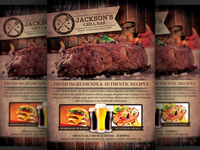 Grill Bar Restaurant Magazine Flyer Promotion Ad advertising barbecue grill bar grill house modern print promotion restaurant steak house template