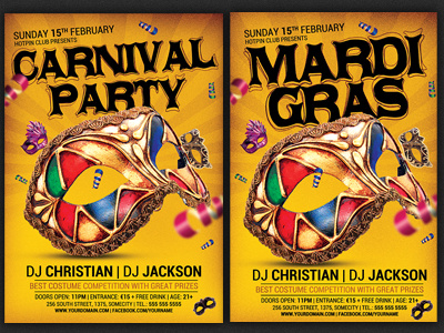 Carnival n Mardi Gras Party Flyer Template v4