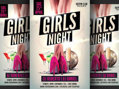 Girls Ladies Night Party Flyer Template event girls night glamour invitation ladies night ladies night flyer modern nightclub party flyer promotion sexy upscale