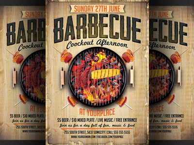 BBQ / Barbecue Flyer Template 4th of july barbecue flyer bbq flyer bbq restaurant beach party cookout event grill restaurant independence day picnic pool party summer