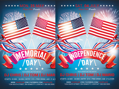 Memorial & Independence Day Flyer Template 4th of july american celebration event flag independence day memorial day memorial day flyer night club party flyer template usa