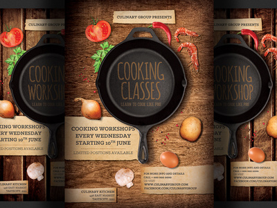 Cooking Lessons Flyer Template ad advertising chef cook cooking classes cooking lesson cuisine culinary culinary flyer flyer lessons restaurant
